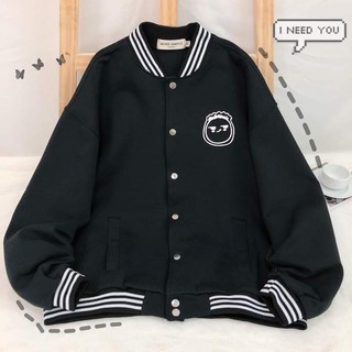 Áo Khoác Bomber Face Nỉ Đen Unisex