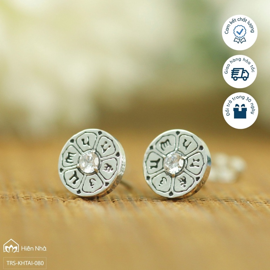 Khuyên tai khắc chú 6 âm - Bông tai chú Om mani - Hiên Nhà
