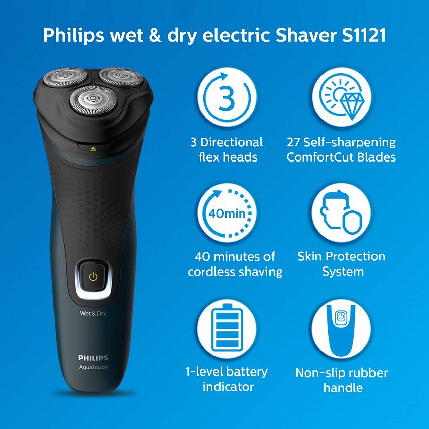 Máy cạo râu cao cấp khô hoặc ướt Philips S1121 - Hàng phân phối chính hãng