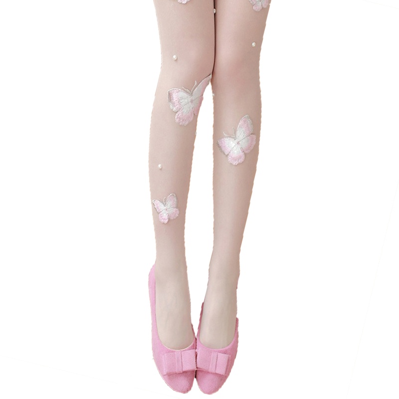 Quần tất chất liệu lụa thêu hình bướm đính ngọc trai dành cho nữ