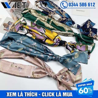 Khăn Bandana Lụa Cột Tóc Choàng Cổ Làm Băng Đô Họa Tiết Ulzzang Hàn Quốc - Khăn Ruy Băng Lụa 145x15 cm