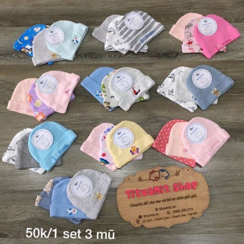 sét 3 mũ 2 lớp thu đông cotton cho bé