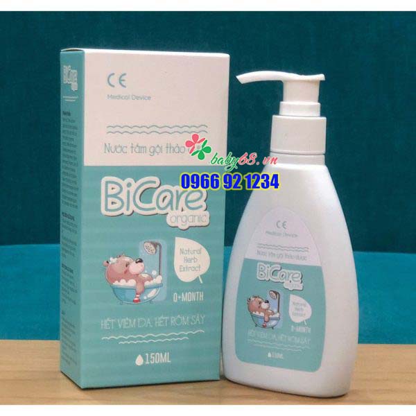 Nước tắm gội thảo dược Bicare Organic cho trẻ sơ sinh giúp ngăn ngừa viêm da, rôm sảy