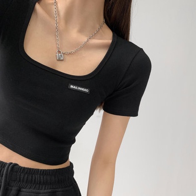 Áo Thun Lửng Tay Ngắn Cổ Vuông Thời Trang Dành Cho Nữ