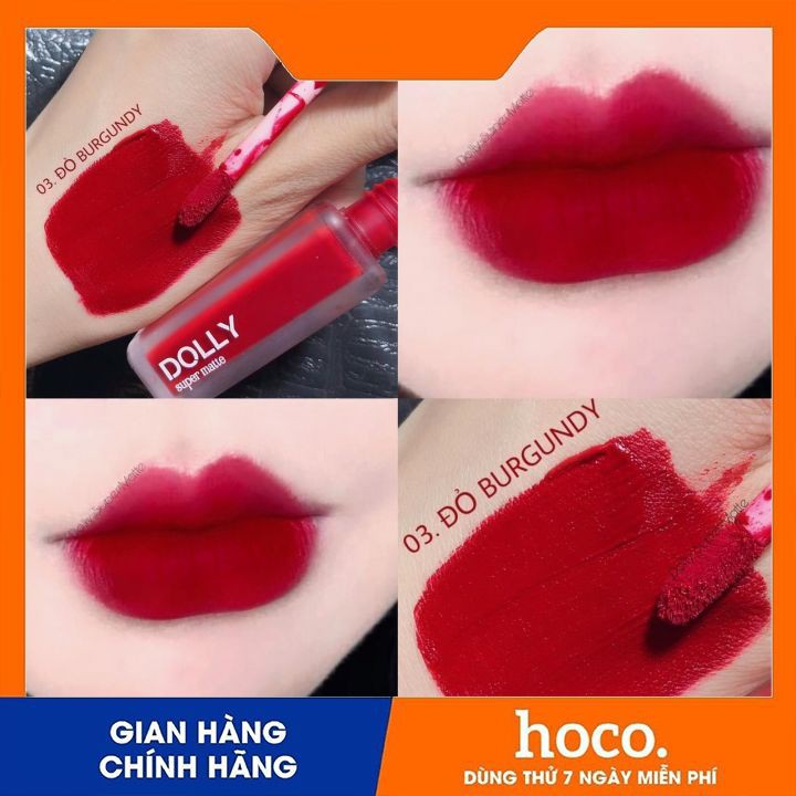 Son Dolly Super Matte mềm môi,ko chì đang hot(màu đỏ Burgundy)