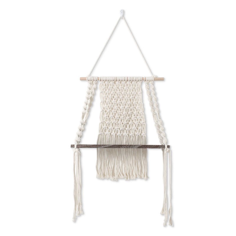 Macrame Wall Hanging Rope Floating Shelf Floating Plant Rack Boho Tapestry Home Decor 17.7X38.6Inch(Brown)