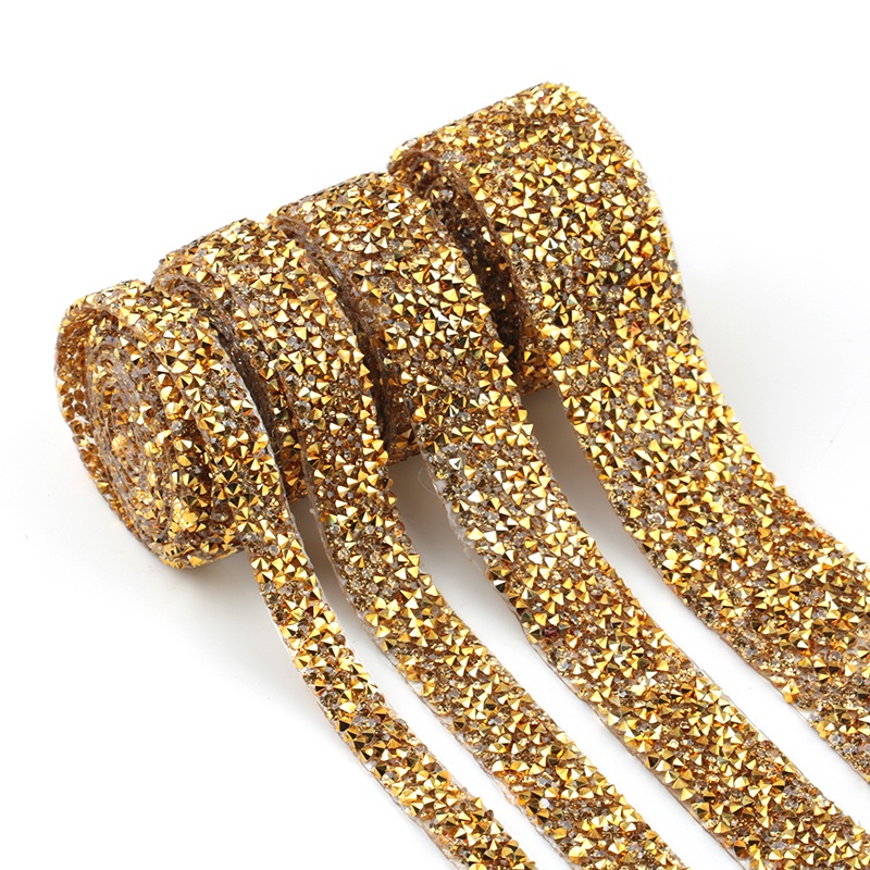 Qiao Miếng Dán Ruy Băng Đính Đá Pha Lê Lấp Lánh Strass 1 Yard Trang Trí Đầm