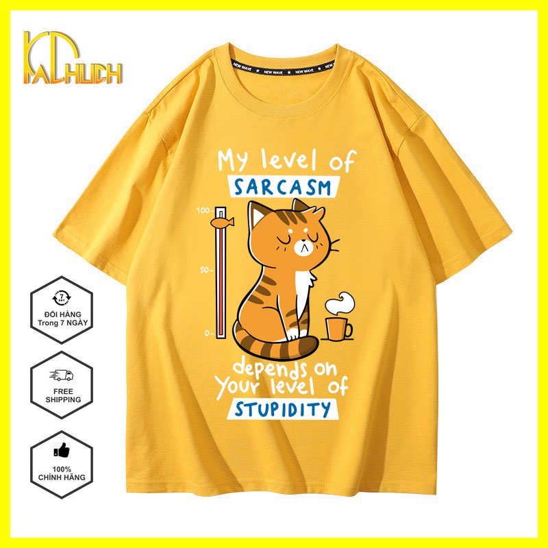 ÁO THUN NAM NỮ UNISEX TAY LỠ FORM RỘNG IN MÈO MY LEVEL SIÊU CƯNG