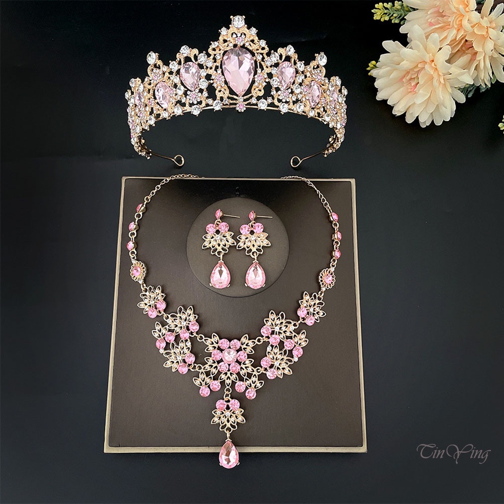 GETNOIVAS Bộ Trang Sức 4 Món Hình Vương Miện Thời Trang Cho Cô Dâu