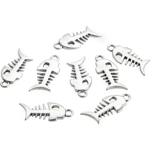 Bộ 10 Mặt Dây Chuyền Hợp Kim Mạ Bạc Hình Xương Cá