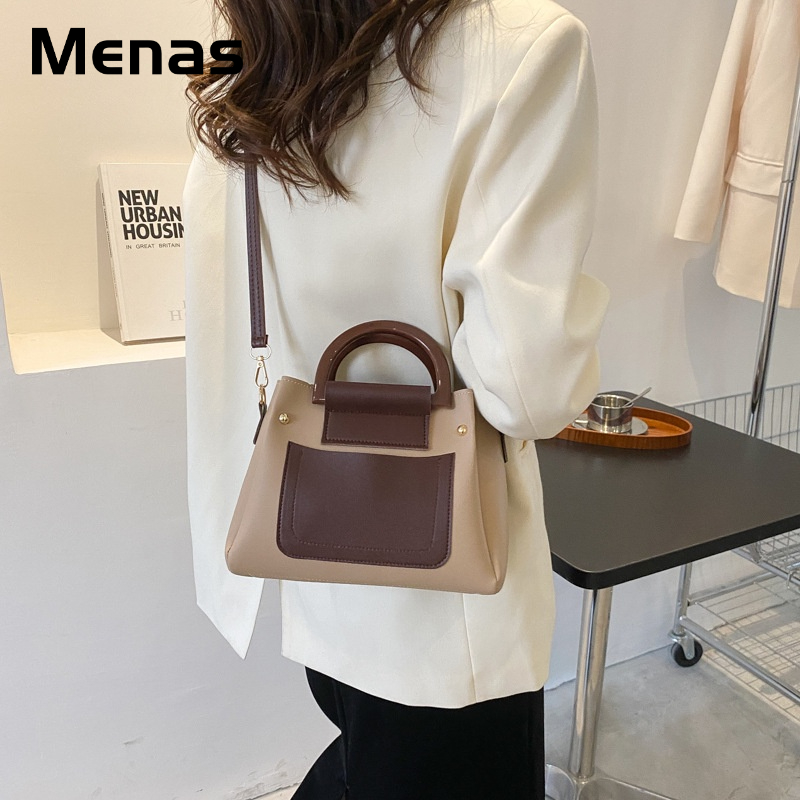 Menas Túi Đeo Chéo Vai Da PU Màu Tương Phản Đơn Giản Và Đa Năng Thời Trang Mới