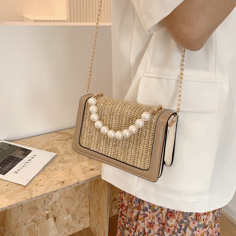 JASMIN NOIR Túi cói Nắp Gập Phối Dây Xích Thời Trang Cho Nữ