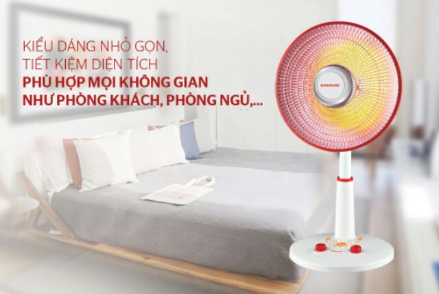 Quạt sưởi halogen Sunhouse SHD7005 công suất 800W diện tích sưởi 5-15m2 + tặng dao làm bếp màu đen