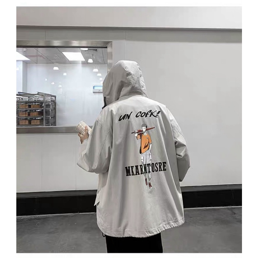 Áo Khoác Gió Nam Có Nón Chất Dù Hai Lớp Logo Thêu, Hình Lưng In Phong Cách Trẻ Trung Form Rộng Thoải Mái [NEW UNISEX]