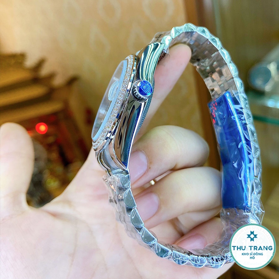 Đồng hồ Nam Rolex máy nhật mẫu classic mặt trắng viền trắng đính đá dòng cơ Automatic size 36mm-40mm