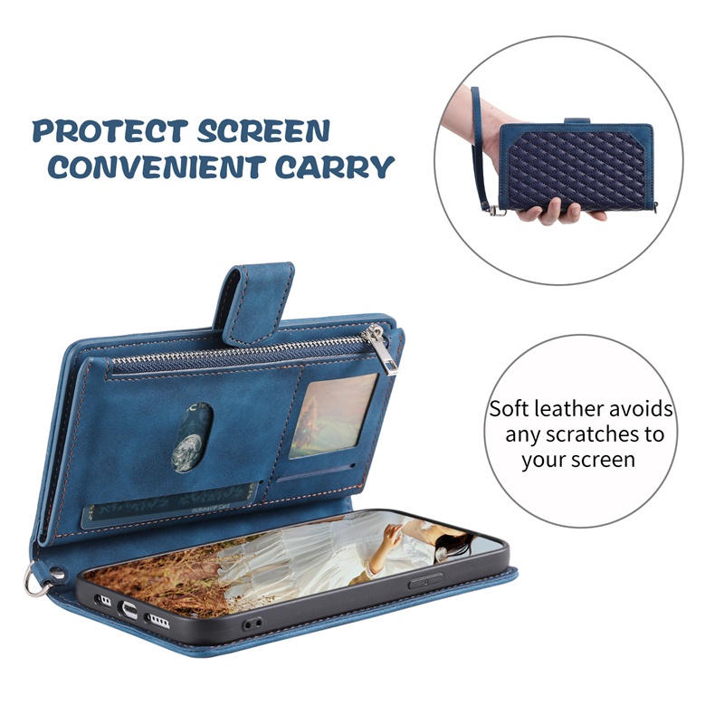 Bao Da Điện Thoại Dạng Ví Nắp Lật Nam Châm Có Ngăn Đựng Thẻ Và Dây Đeo Cho IPhone 6 6S 7 8 Plus 13 Pro Max Mini SE2 SE3