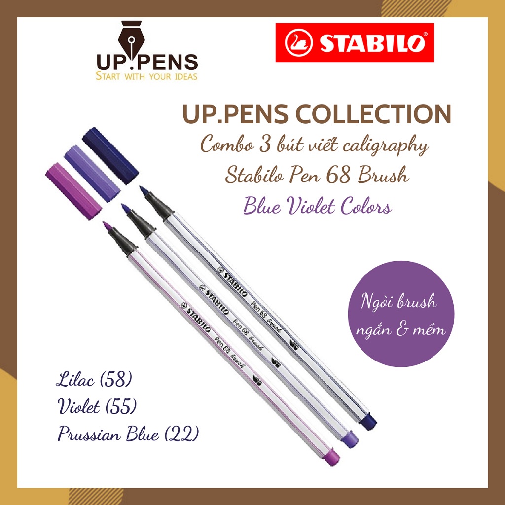 Combo 3 bút brush viết calligraphy Stabilo Pen 68 Brush – Pink Purple Colors