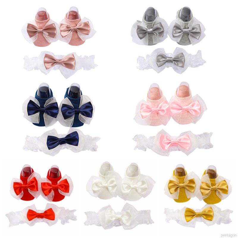 Set 2 băng đô vải cotton đính nơ xinh xắn cho bé gái