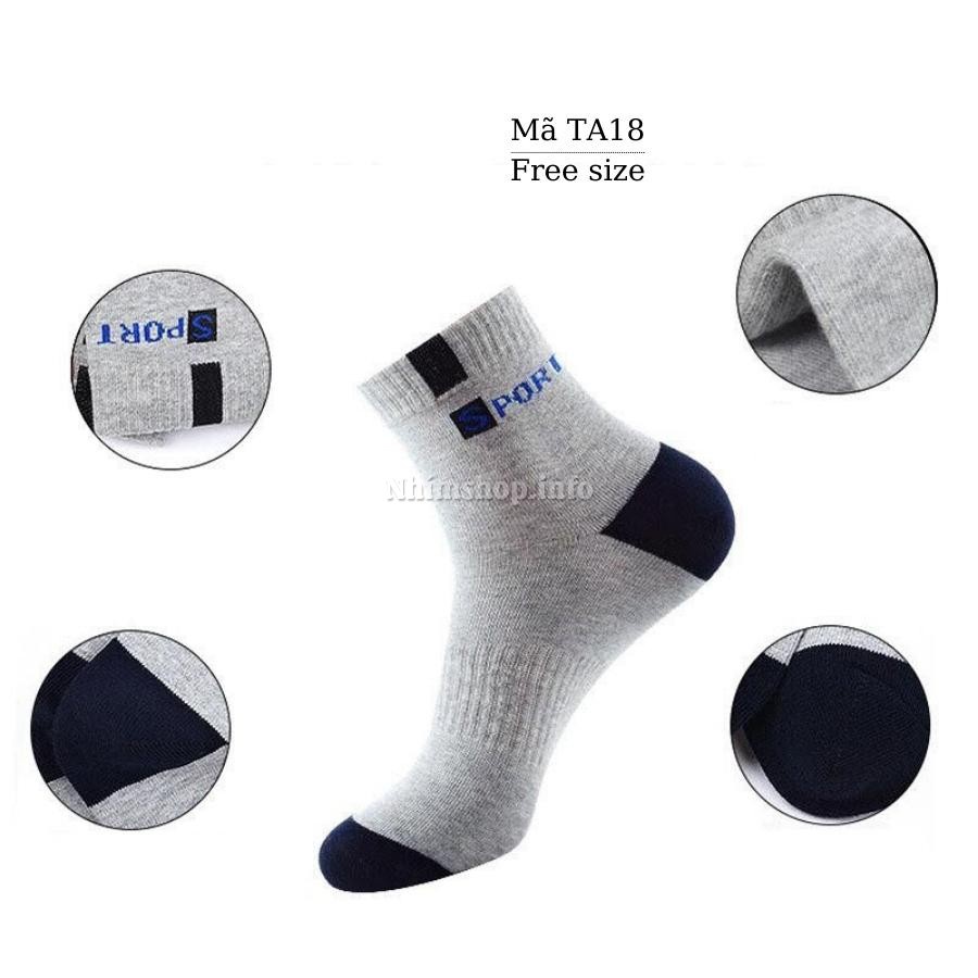 Tất nam Sport cổ cao cotton co giãn thoáng khí kháng khuẩn mang mùa hè đi làm chạybộ thời trang phong cách Hàn Quốc TA18