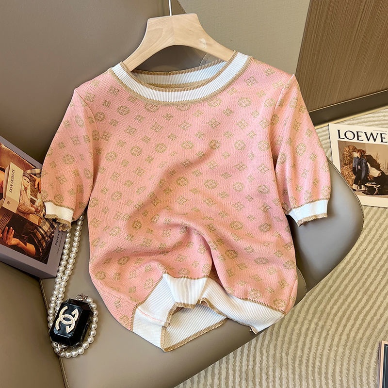 Áo Sweater Tay Ngắn Dáng Rộng Màu Sắc Tương Phản Thời Trang Xuân Hè Xinh Xắn Cho Nữ