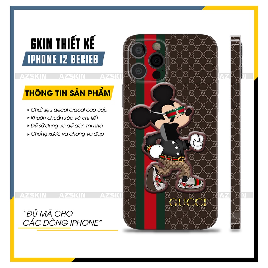 Dán Skin Chuột Mickey IPhone 12/12 Mini/12 Pro/12 Pro Max |SK_IPLB97| Chất Liệu Chính Hãng, Cán PVC, Dán Full Lưng Viền
