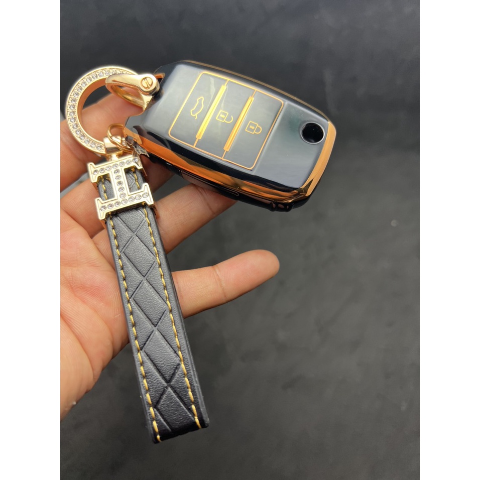 Bao chìa khóa Đen Vàng -Ốp bảo vệ chìa khóa (3 Nút  Chìa bật) KIA Cerato, K3 ,Sorento, Sonet Cao Cấp.