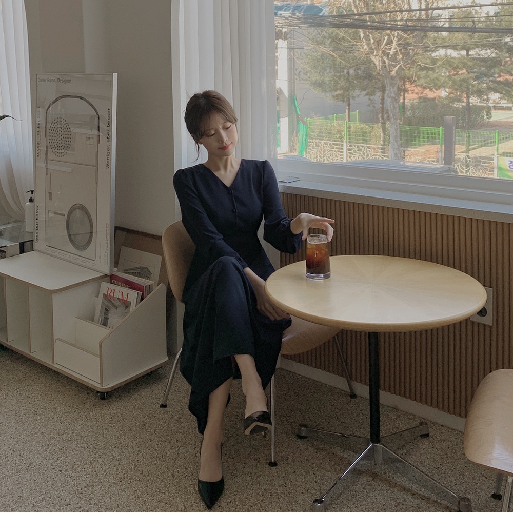 Đầm midi SUXI dài tay cổ chữ V đơn giản thời trang mùa hè cho nữ