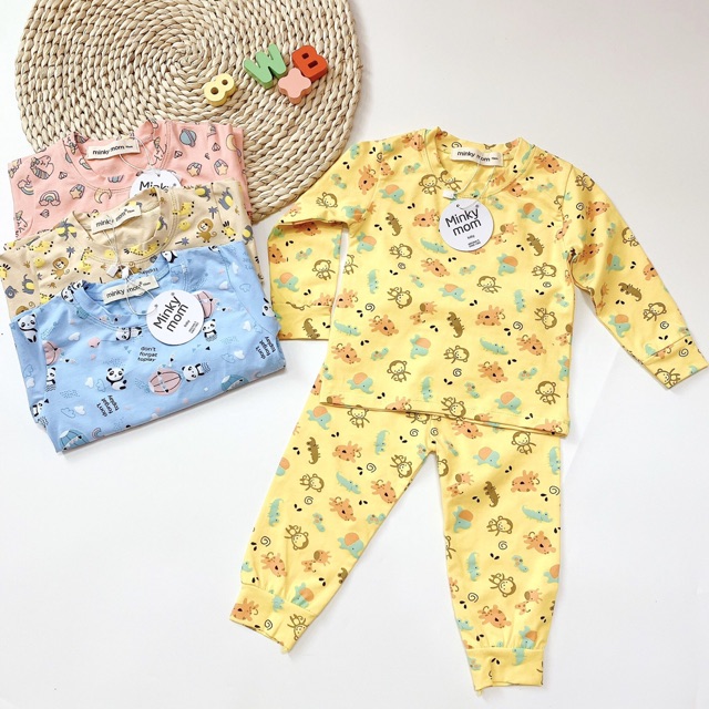 (t&amp;hkids) Bộ Dài Tay Cotton Dày Minky Mom In Hình Dễ Thương Cho Bé Trai Và Bé Gái