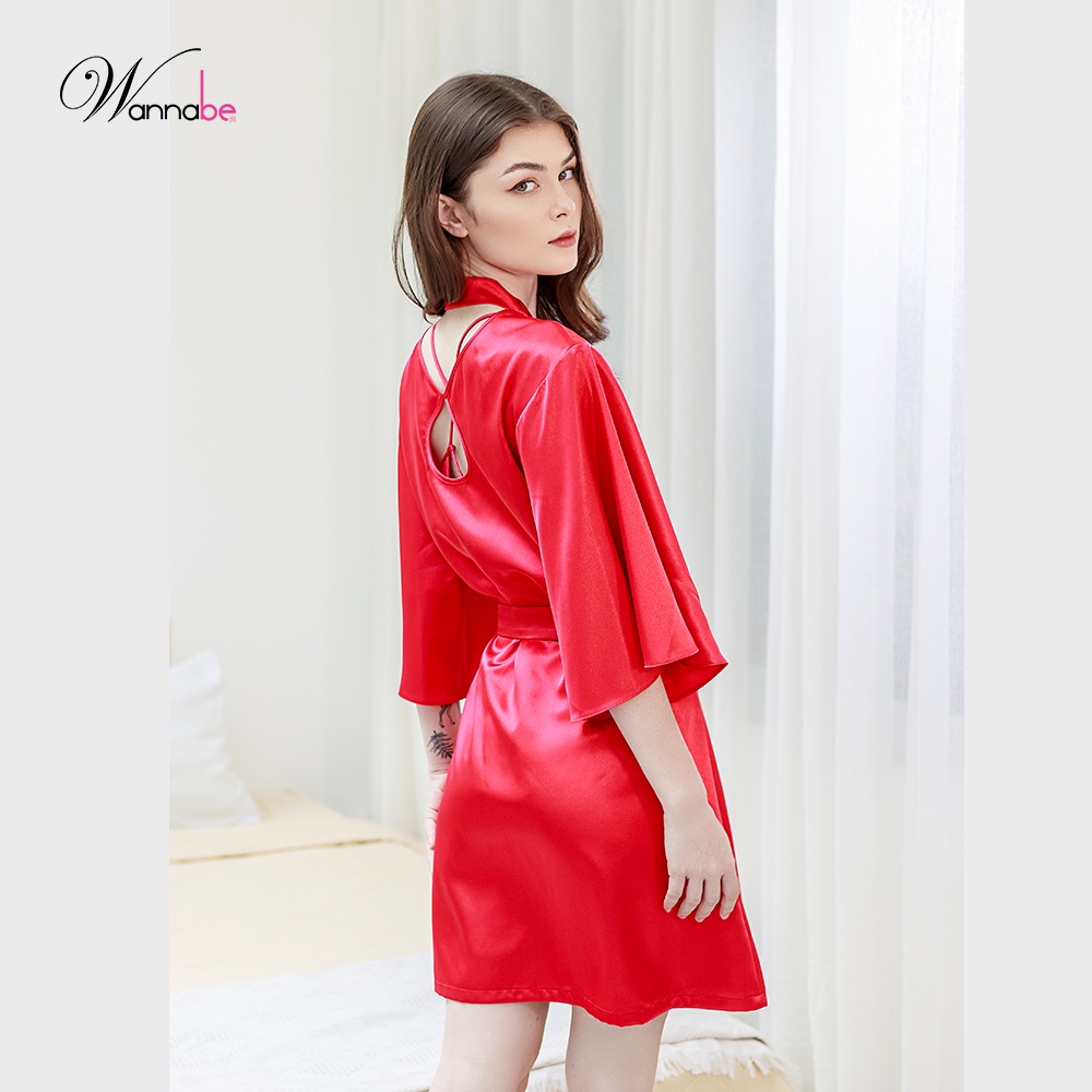 Áo choàng ngủ phi lụa cao cấp Wannabe KIS61 khoét hình giọt nước bắt mắt xinh xắn nữ tính