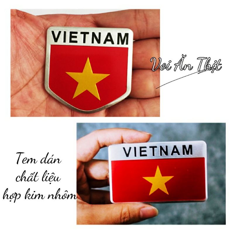 Tem nhôm dán xe hình lá cờ Việt Nam chất liệu hợp kim nhôm cao cấp, logo dán xe oto, xe máy, dán trang trí derco phòng.