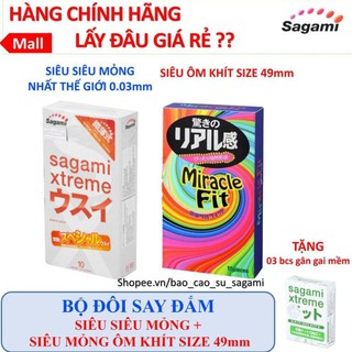 [BAO CAO SU SAGAMI] Bộ đôi CHÂN THẬT  bao cao su siêu siêu mỏng SAGAMI Super Thin + aocaosu Miracle Fit size nhỏ