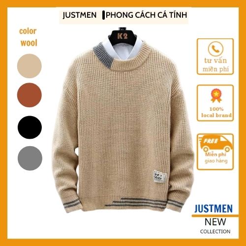 Áo Len Nam cao cấp dài tay vá gấu cá tính phối màu trẻ trung thời trang hàn quốc  JUST MEN