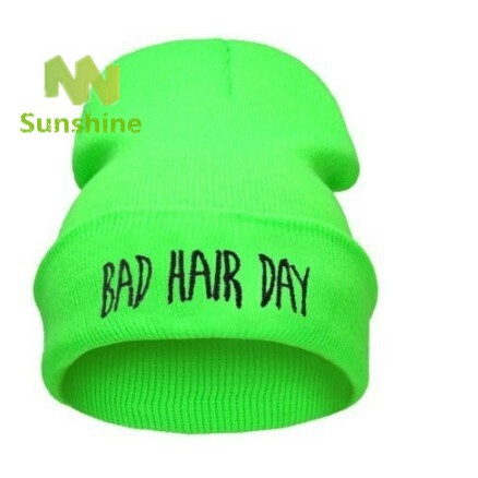 Mũ len trùm đầu thêu chữ Bad Hair Day thời trang cho nữ