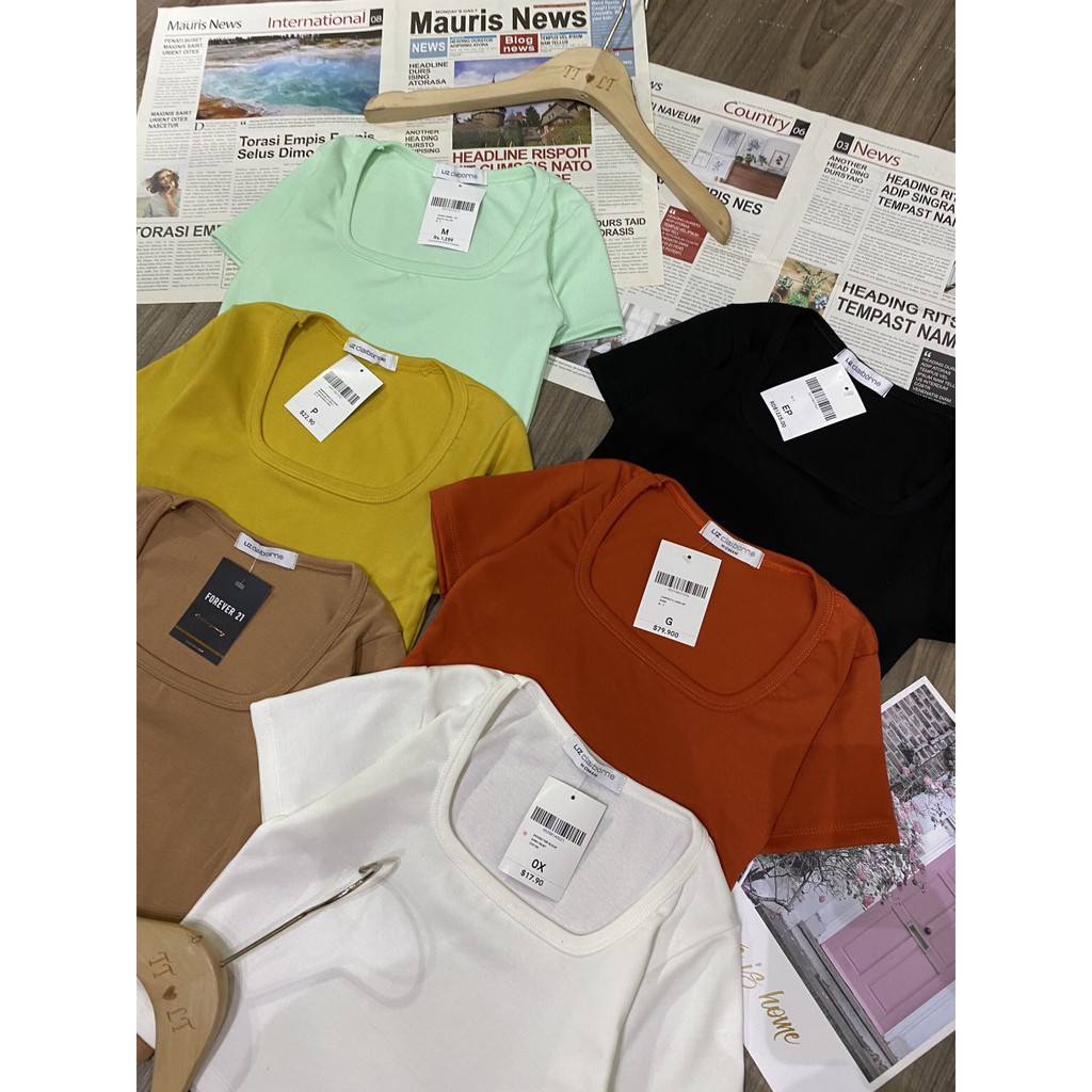 Áo croptop cổ vuông Shynstores form ôm vải giãn cao cấp nhiều màu