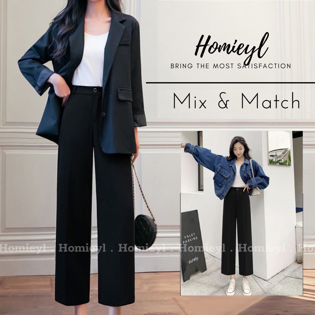 Quần ống suông nữ ống rộng khóa trước Homieyl, quần vải ống rộng quần tây ống suông màu đen đi làm đi chơi chất vải đẹp