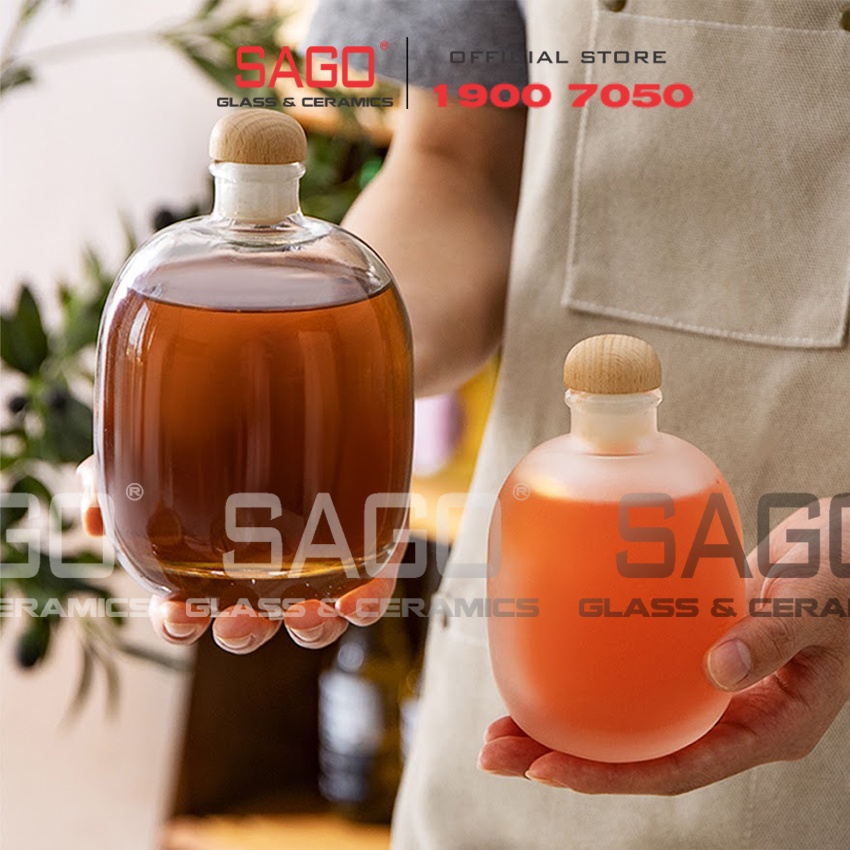 Bình Thủy Tinh Tròn Bầu Nắp Gỗ 100ml , 350ml ,500ml | Tùy Chọn Dung tích