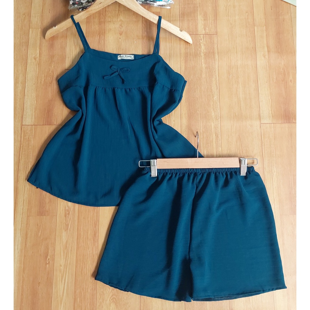 Set đồ nữ đũi, bộ đồ nữ hè áo 2 dây quần đùi chất đũi dễ thương