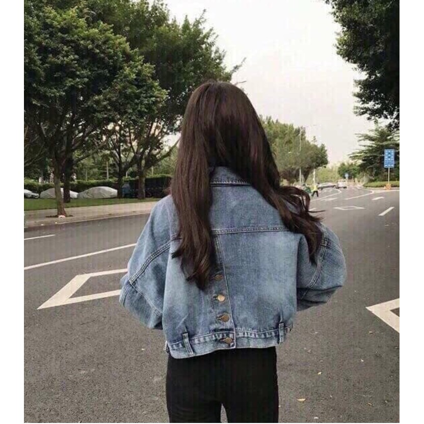 Áo khoác jean nữ croptop nút sau lưng thời trang