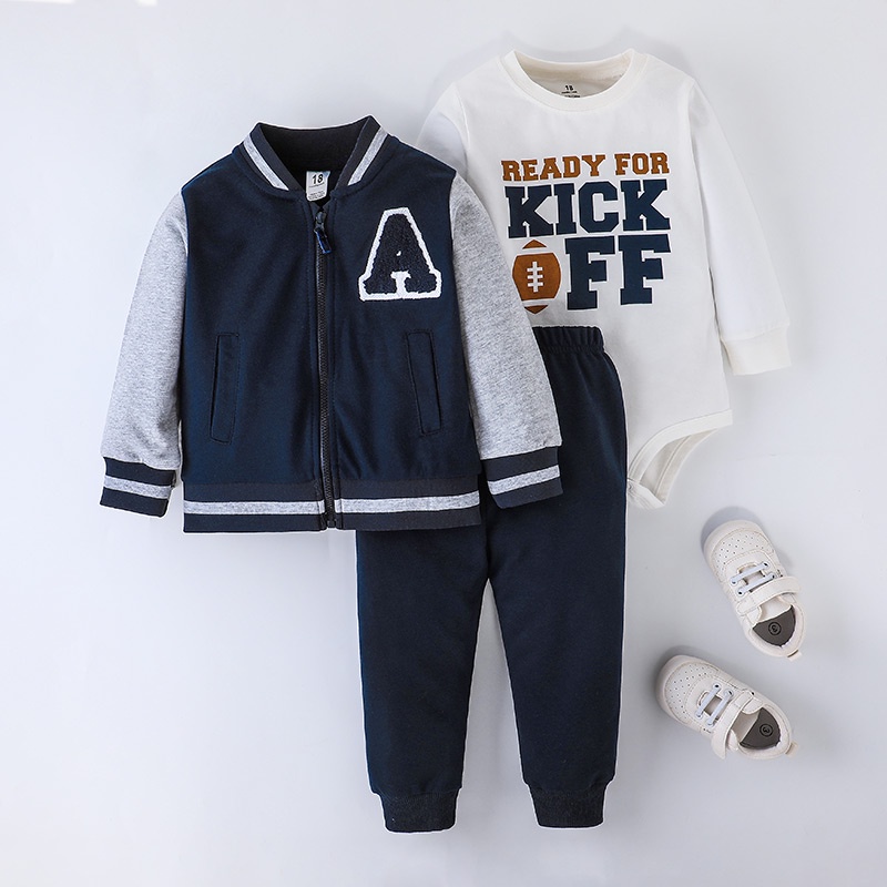Combo bộ đồ bé trai 6-24 tháng Cotton hoạt hình dài tay Áo choàng ngoài bodysuit liền thân quần dài set mùa hè thời trang cho bé trẻ em sơ sinh