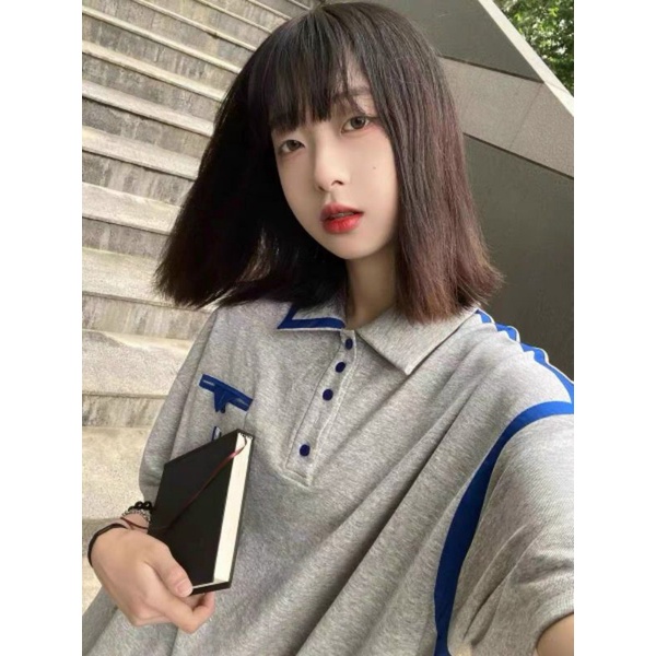Set Bộ áo cổ bẻ viền xanh kèm quần short from rộng nam nữ .Chất bo cotton dầy đẹp, viền phối nổi bật phong cách Ulzzang