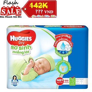 MIẾNG LÓT SƠ SINH HUGGIES DRY NEWBORN 1-100 - CHO BÉ DƯỚI 5KG - GÓI 100 MIẾNG