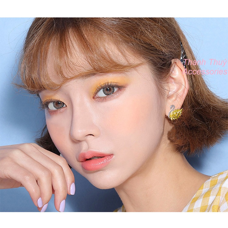 Bông tai bạc 925 thiên nga đính đá zircon tím, vàng, hồng