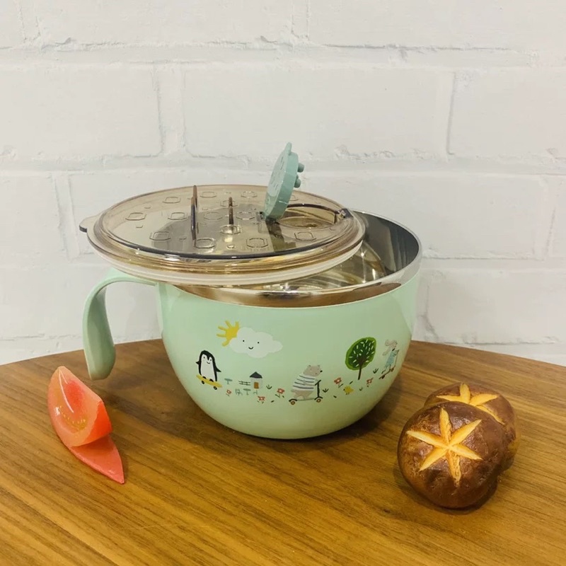 Ca mỳ lõi inox, bát cơm văn phòng, tô cháo ăn dặm giữ nhiệt có quai cầm kèm nắp thìa nhập khẩu cao cấp
