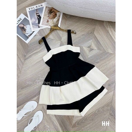 Sét bộ đồ nữ lụa 2 dây sexy 2 màu xanh và đen phối trắng tôn dáng trẻ trung sang trọng thanh lịch siêu xinh