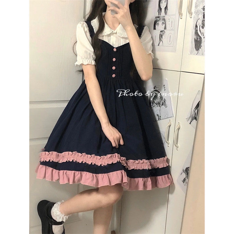 Hàn quốc.Set Đầm Lolita Nhật Bản Kèm Dây Cột Nơ Ngọt Ngào Cho Nữ Sinh .váy đầm.váy mùa hè nữ.váy