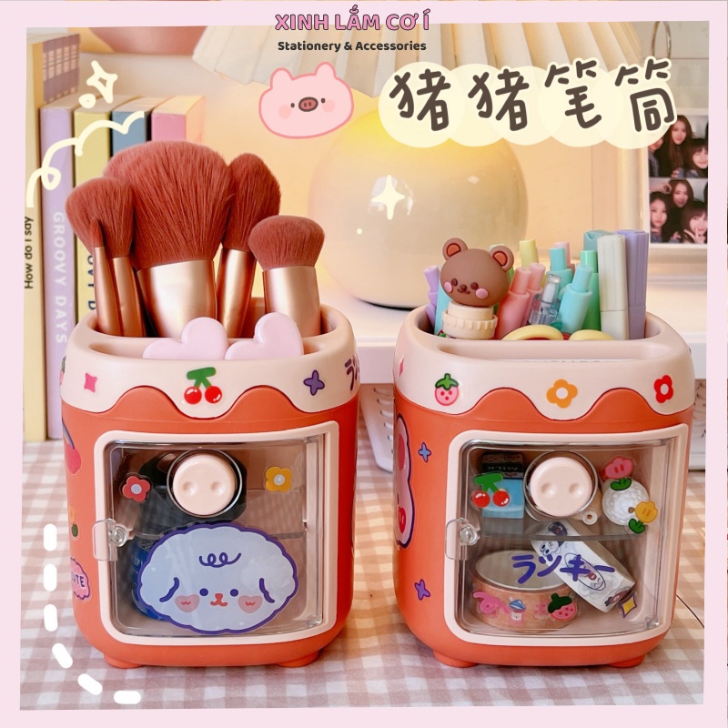 Ống Đựng Bút Mũi Heo Để Đồ Dùng Học Tập Dễ Thương Tặng Sticker Trang Trí