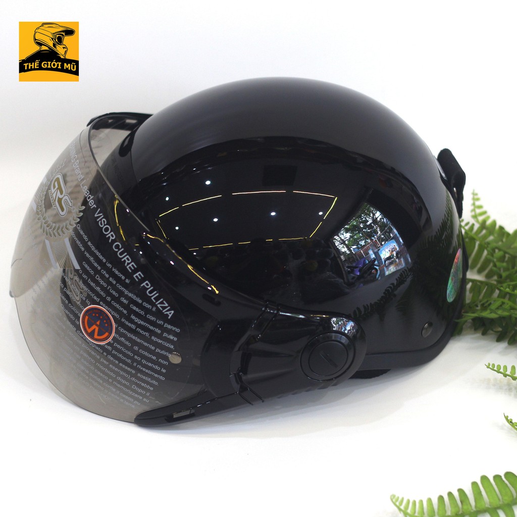 Mũ bảo hiểm nửa đầu có kính GRS A33k đen bóng bảo hành 12 tháng chính hãng Shop Mũ 192