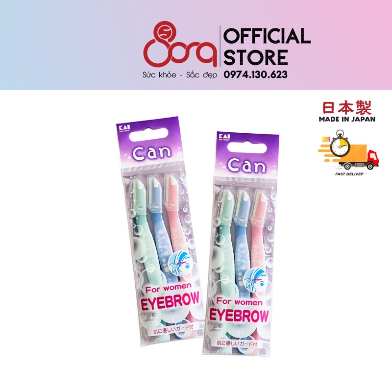 Dao cạo lông mày lưỡi thép EYEBROW KAI Nhật Bản set 3 chiếc