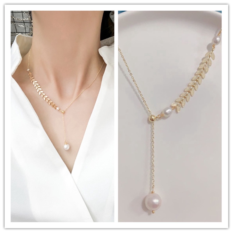 Vòng Cổ Choker Hai Lớp Mỏng Màu Vàng Đính Ngọc Trai Thời Trang Quyến Rũ Cho Nữ