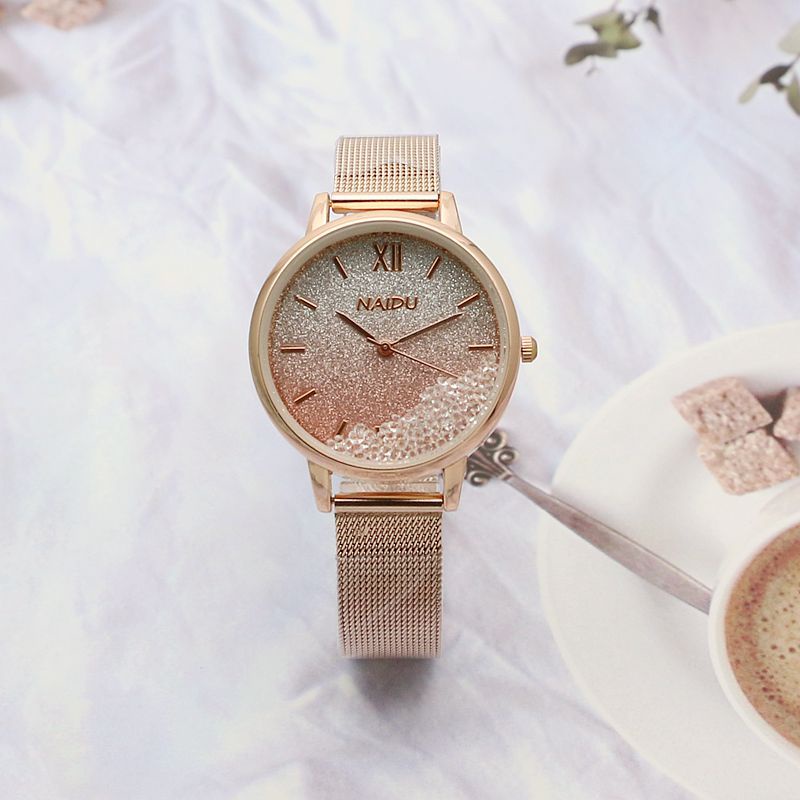 Đồng hồ nữ dây thép mặt cao cấp chính hàng NAIDU mặt đính kim tuyến đẹp sang chảnh giá rẻ
